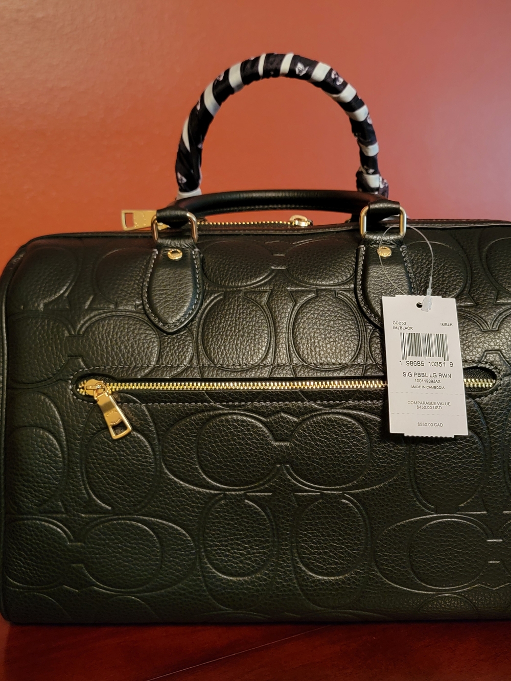 Coach Black Leather Large Satchel with Gold Hardware and Red Cherry Charm - Picture 3 of 7